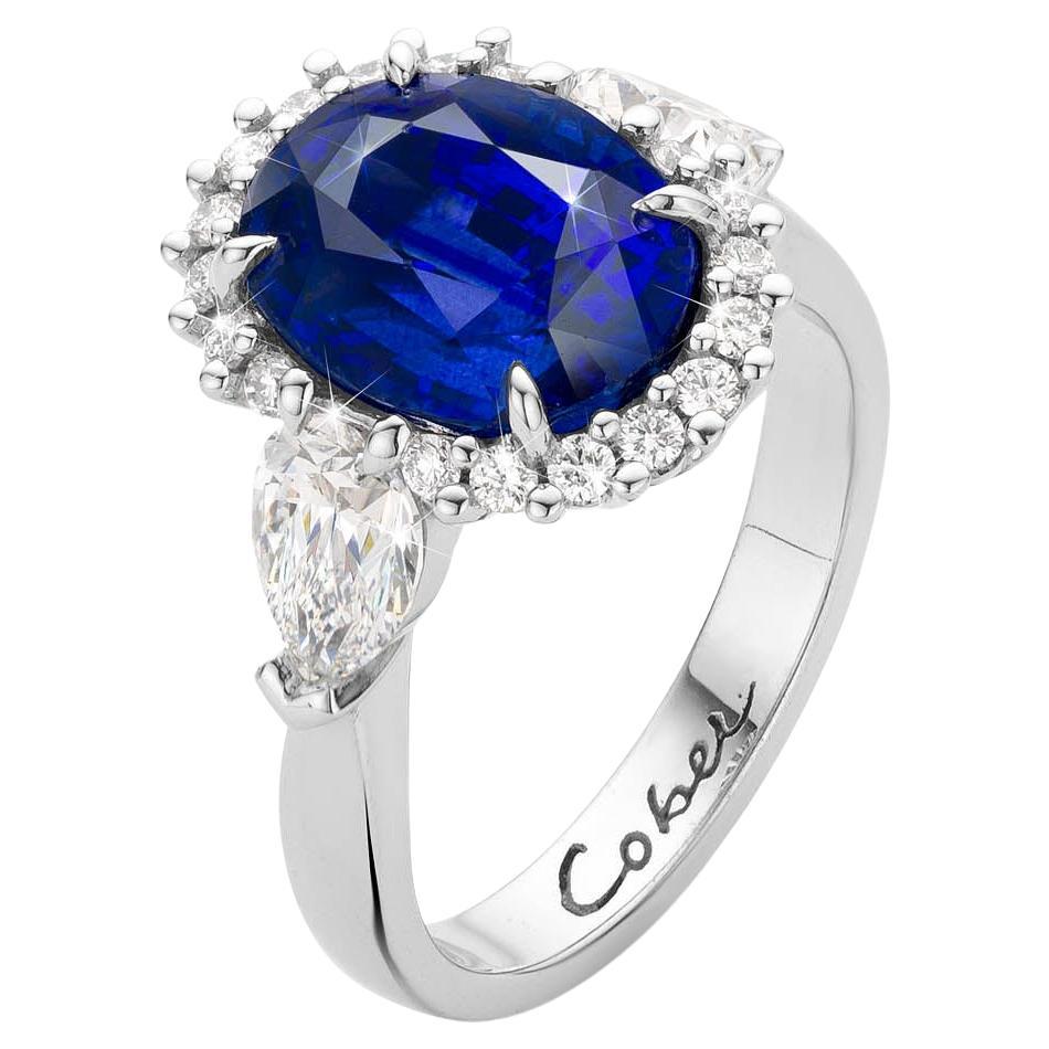Cober GIA Report Certified "Lady Di" with 5.06 Carat Sapphire and Diamonds Ring For Sale