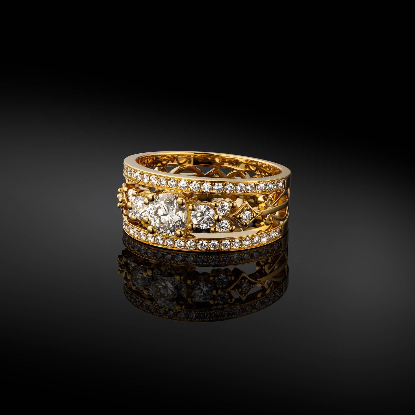 Beeindruckender Harfe-Ring aus Kupfer mit Diamanten oder Rubin, Smaragd oder Saphir im Angebot 3