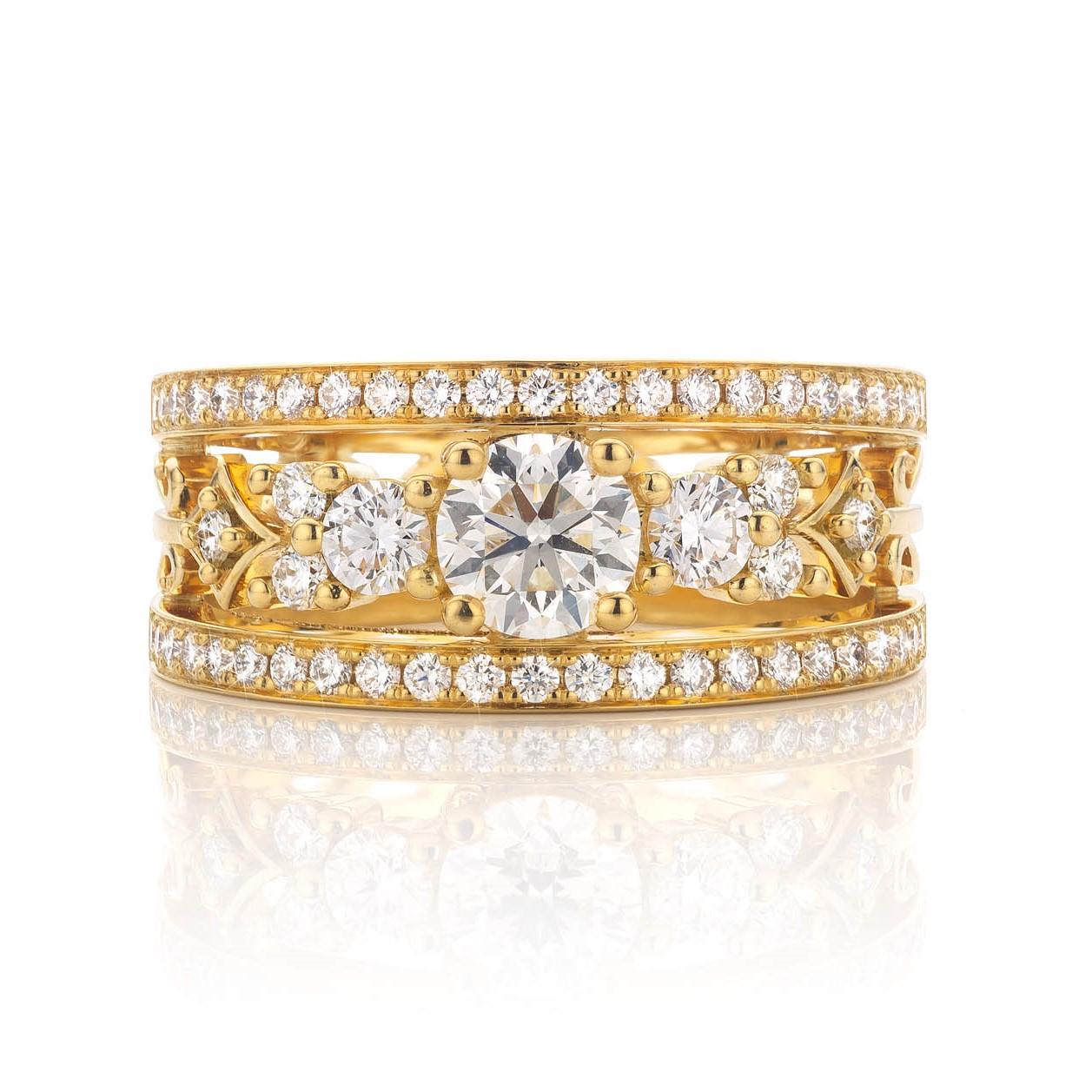 Im Angebot: Beeindruckender Harfe-Ring aus Kupfer mit Diamanten oder Rubin, Smaragd oder Saphir () 4