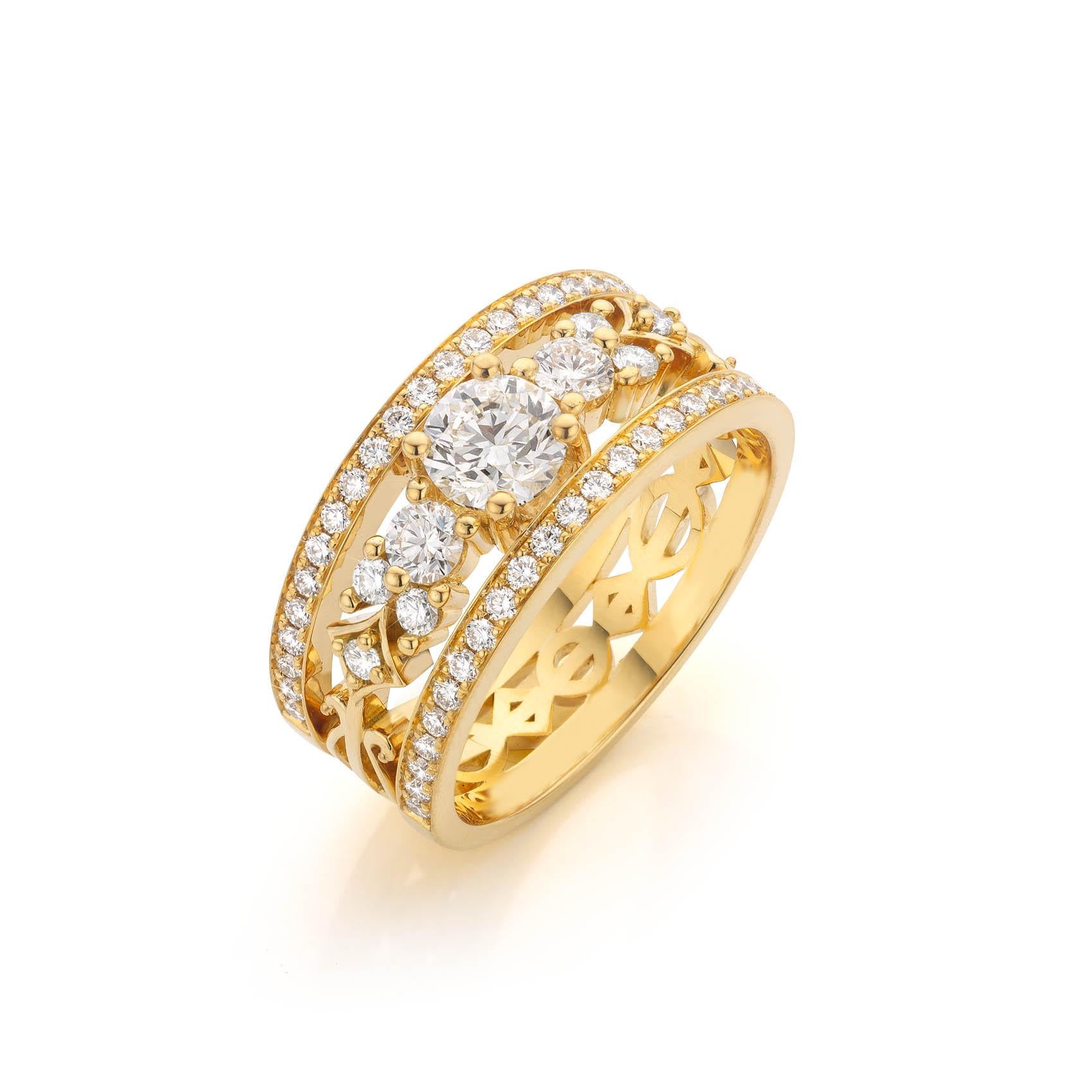 Beeindruckender Harfe-Ring aus Kupfer mit Diamanten oder Rubin, Smaragd oder Saphir im Angebot 1