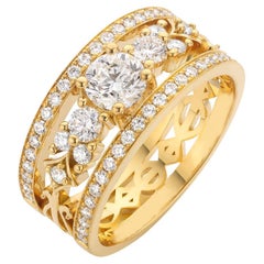 Beeindruckender Harfe-Ring aus Kupfer mit Diamanten oder Rubin, Smaragd oder Saphir