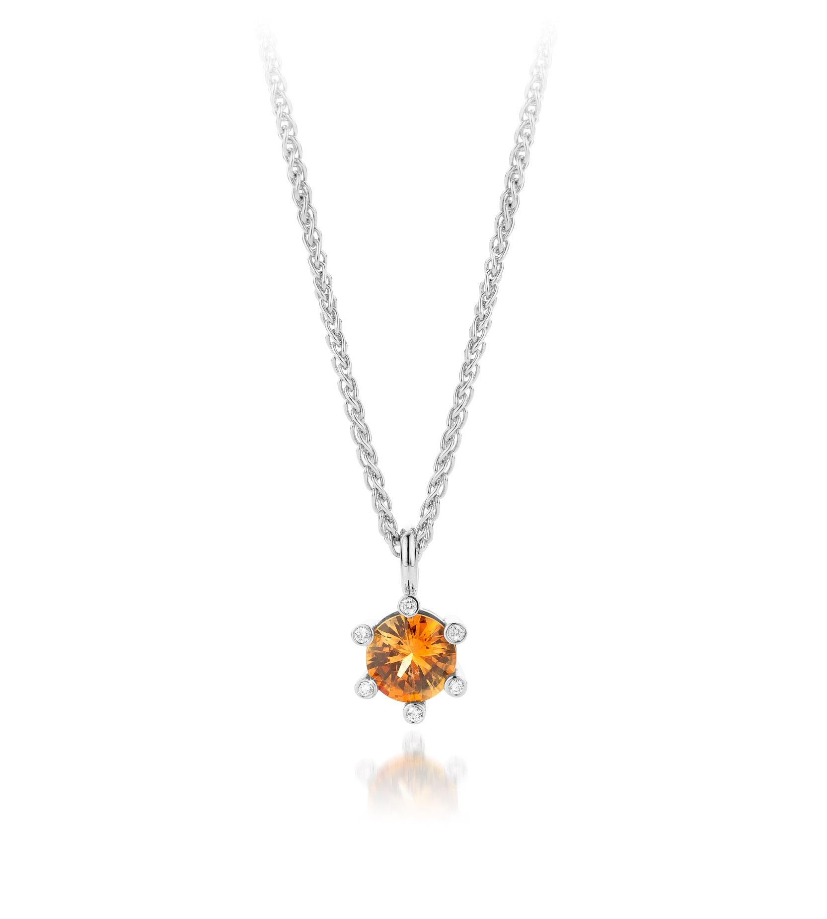 Contemporary Cober Jewellery 18 Carat White Gold with Orange Sapphire and 6 Diamonds Pendant For Sale