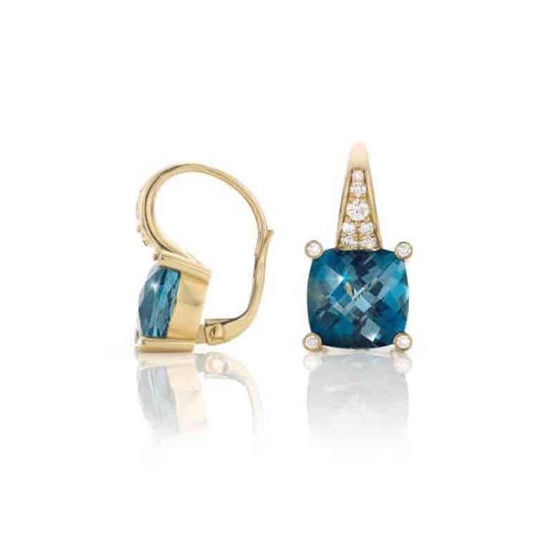 Contemporary Cober Jewellery 18K yellow gold earrings with Topaz and Diamonds. For Sale