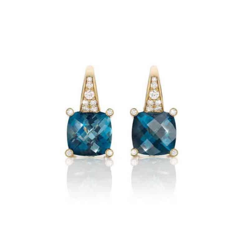 Brilliant Cut Cober Jewellery 18K yellow gold earrings with Topaz and Diamonds. For Sale