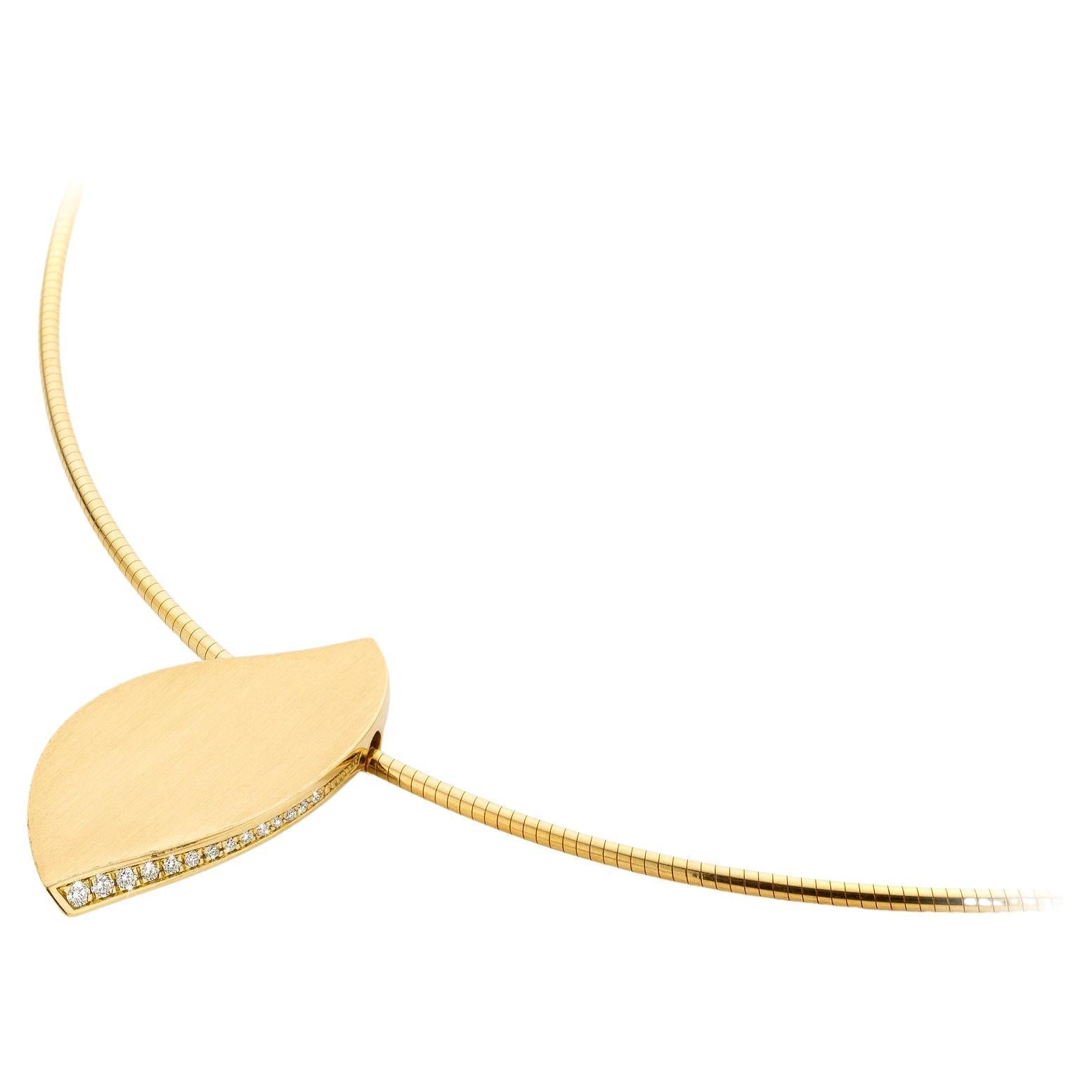 Cober Jewellery with 14 Brilliant Cut Diamonds Yellow Gold leaf shaped Pendant For Sale