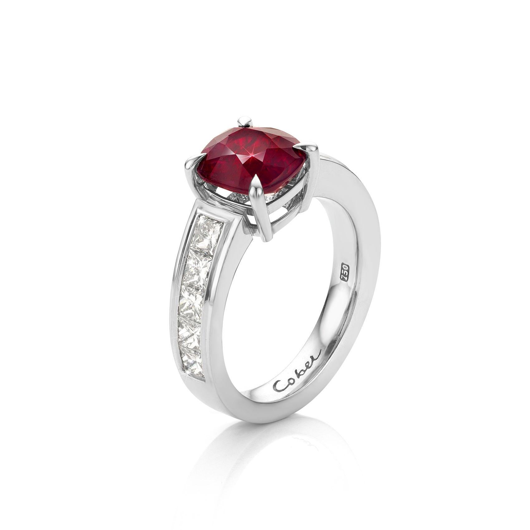 For Sale:  Cober Jewellery with 3.03 Carat Ruby  1.60 Carat total Diamonds White Gold Ring  3