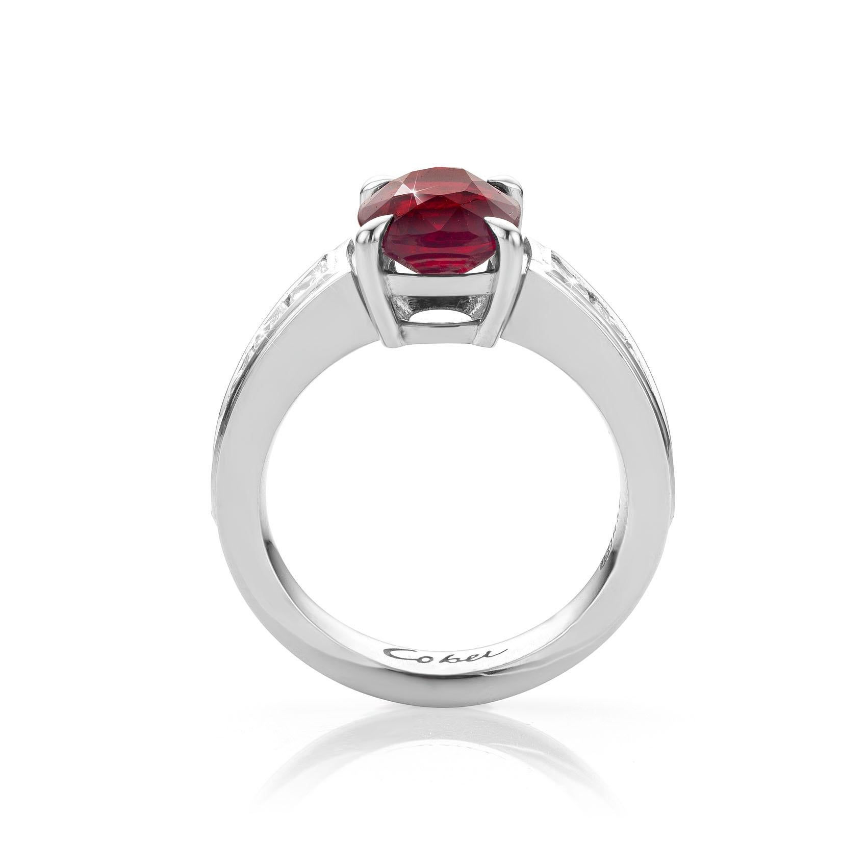 For Sale:  Cober Jewellery with 3.03 Carat Ruby  1.60 Carat total Diamonds White Gold Ring  4