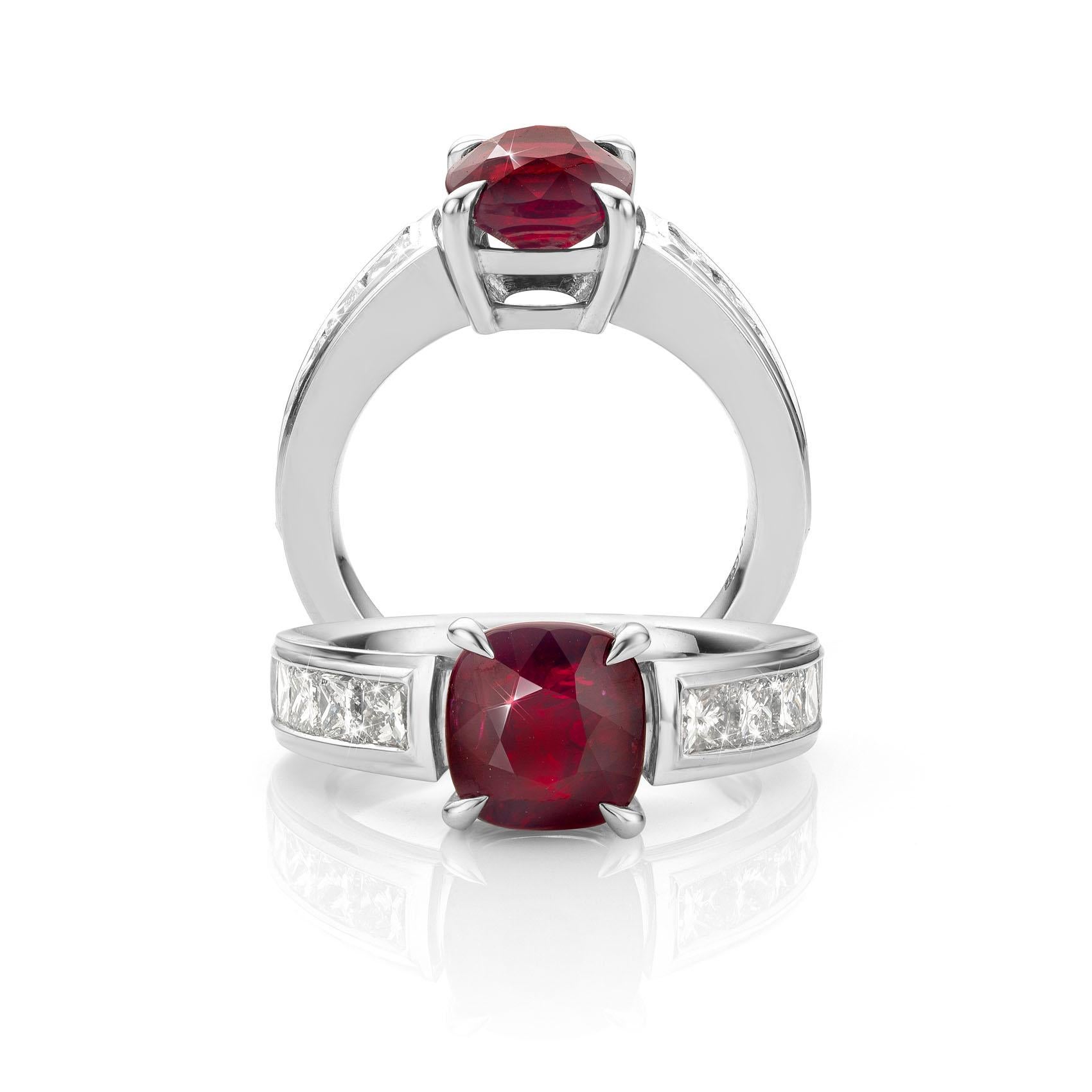 For Sale:  Cober Jewellery with 3.03 Carat Ruby  1.60 Carat total Diamonds White Gold Ring  5