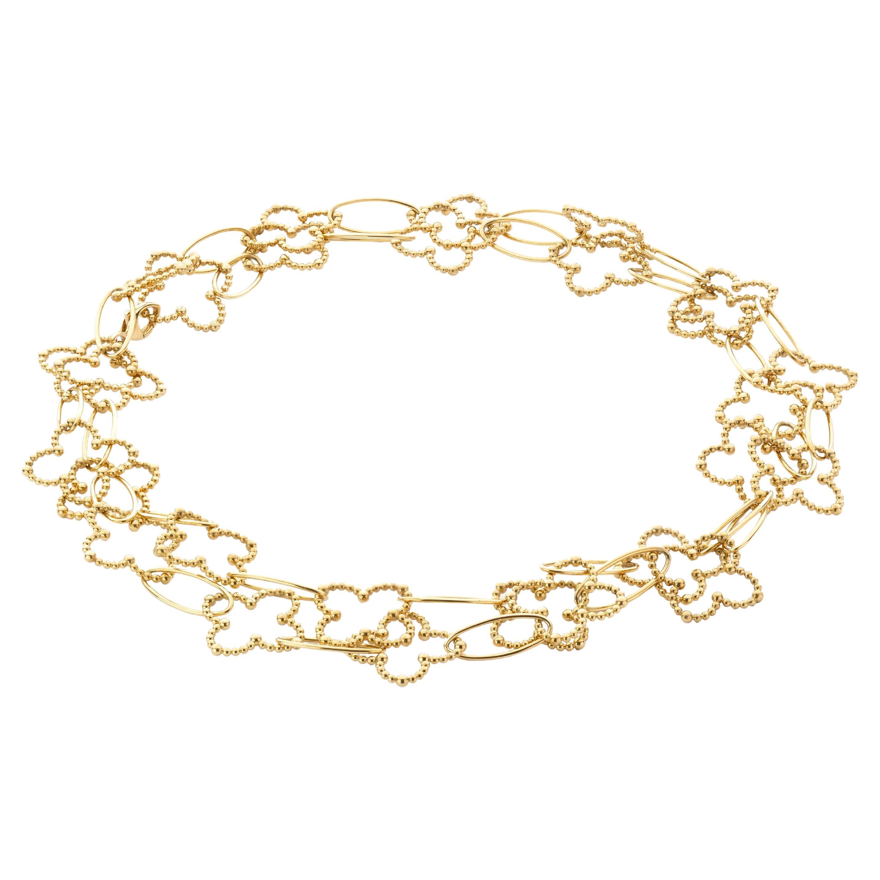 Cober Ladies Yellow Gold with four-leaf clover links Necklace For Sale