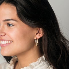 Cober Large Creoles with playful lining inner side 14 Carat yellow gold Earrings