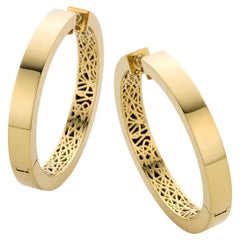Cober Large Creoles with playful lining inner side 14 Carat yellow gold Earrings