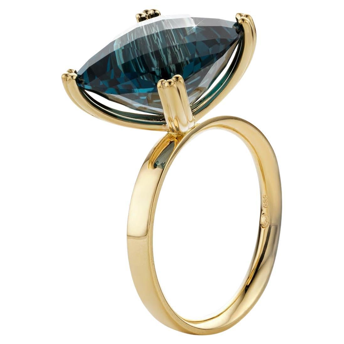 Cober “London Blue” with a beautiful cushion-cut Topaz Yellow Gold Ring  For Sale