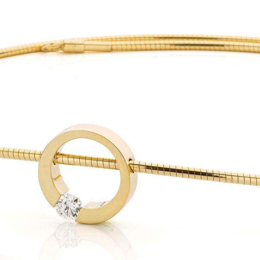 Contemporary Cober “Luna” with a 0.30 Carat Brilliant-cut Diamond Yellow Gold Pendant  For Sale
