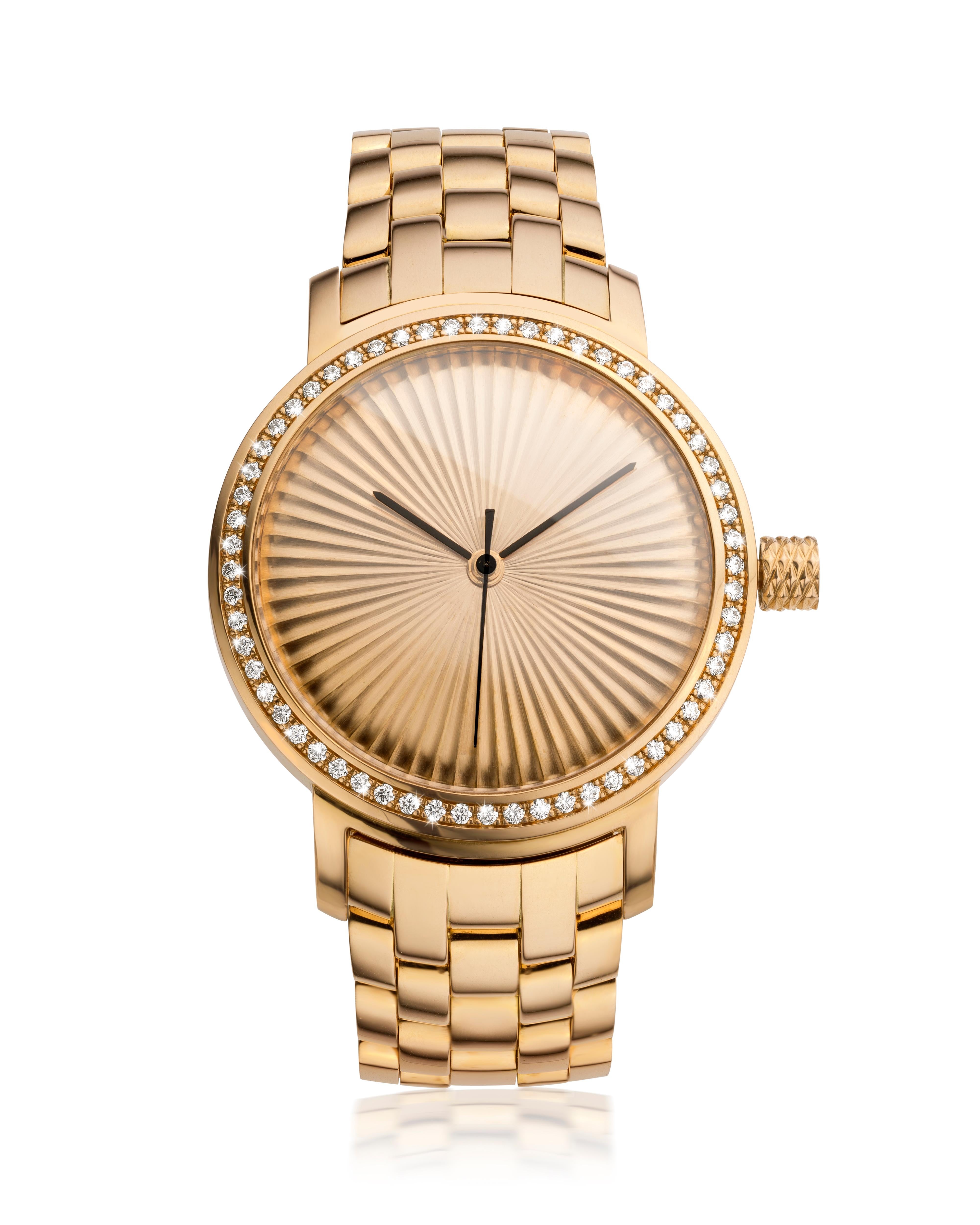 Contemporary Cober “N°2” Ladies automatic Yellow Gold with 60 Diamonds Wristwatch handmade  For Sale