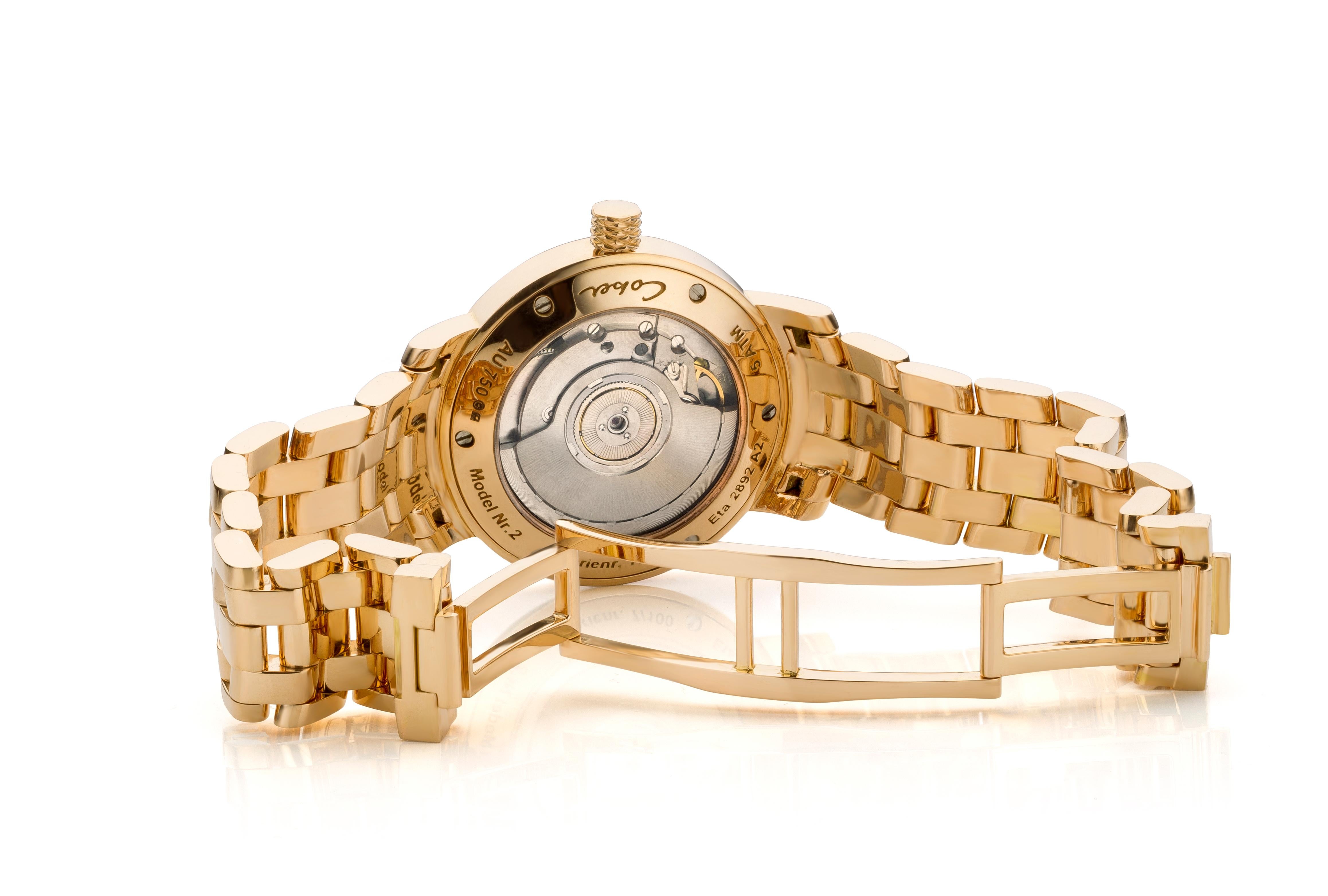 Brilliant Cut Cober “N°2” Ladies automatic Yellow Gold with 60 Diamonds Wristwatch handmade  For Sale