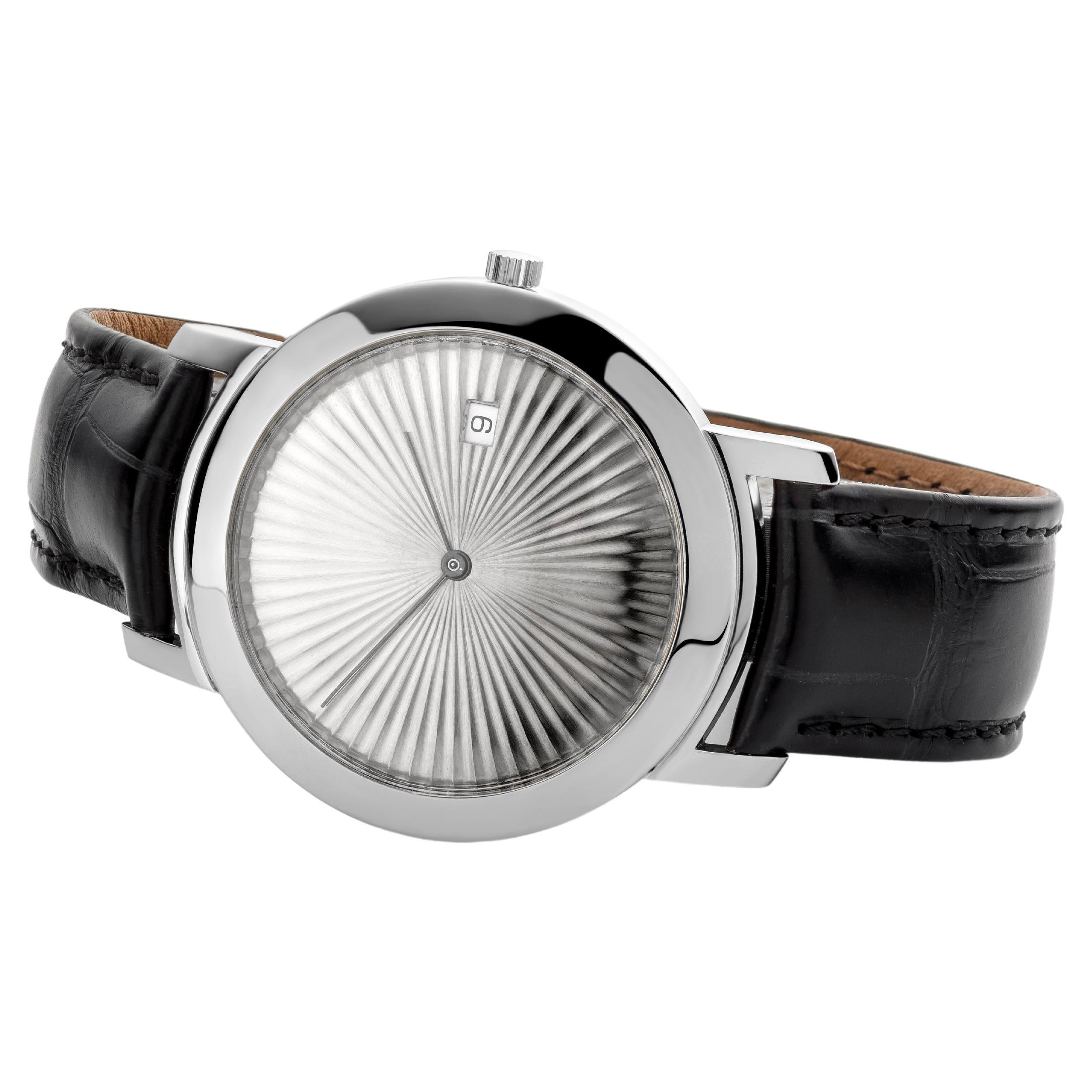 Cober "Nº1" watch white gold with crocodile leather strap in stock and handmade For Sale