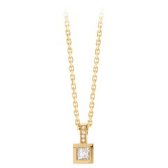 Cober "Princess" set with a 0.60 Carat Princess-cut Diamond Yellow Gold Pendant