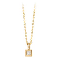 Cober "Princess" set with a 0.60 Carat Princess-cut Diamond Yellow Gold Pendant