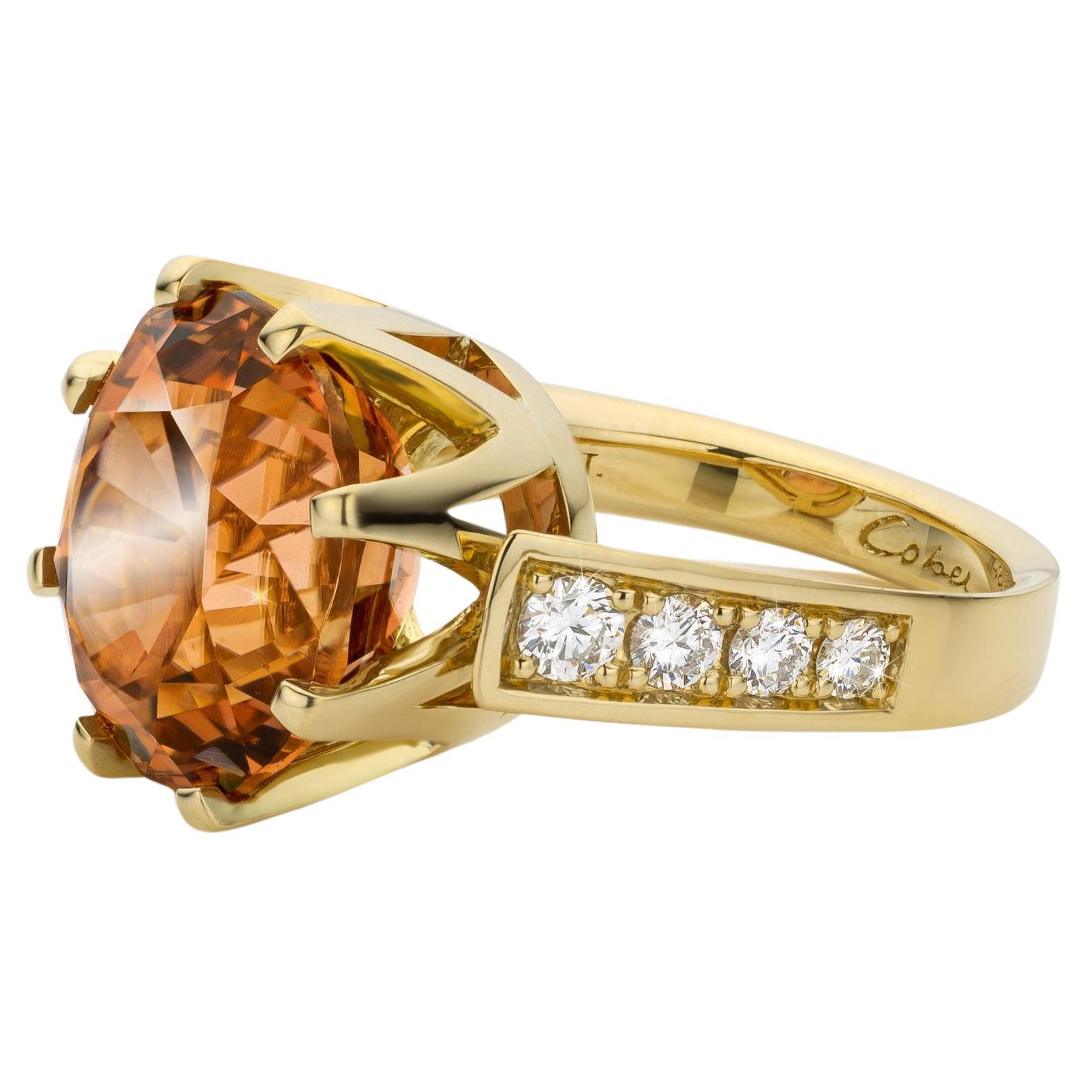 Cober “Queen Peach” with peach color Tourmaline and Diamonds Yellow Gold Ring  For Sale