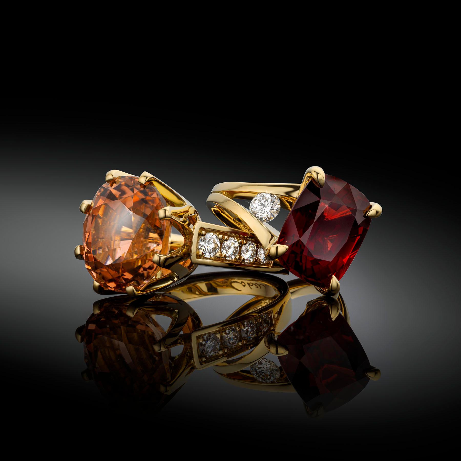 Cober “Queen Peach” with peach color Tourmaline and Diamonds Yellow Gold Ring  For Sale 1