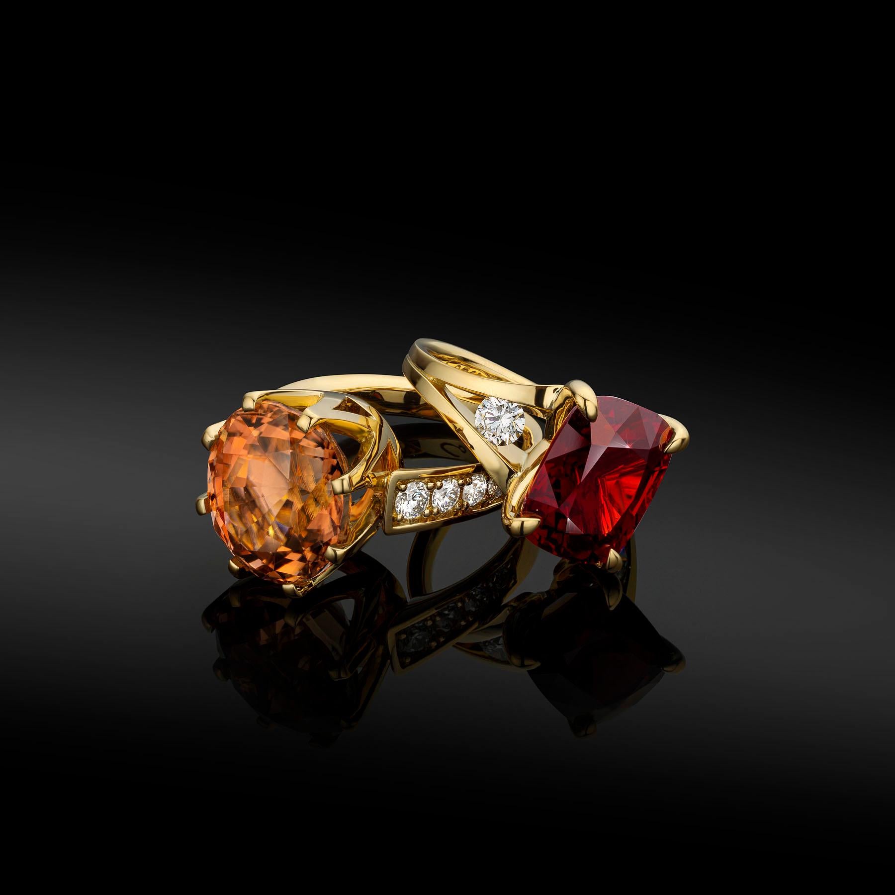 Women's Cober “Queen Peach” with peach color Tourmaline and Diamonds Yellow Gold Ring  For Sale