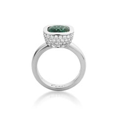 Cober “Sparkling cup”with vivid green Tourmaline and Diamonds White Gold Ring