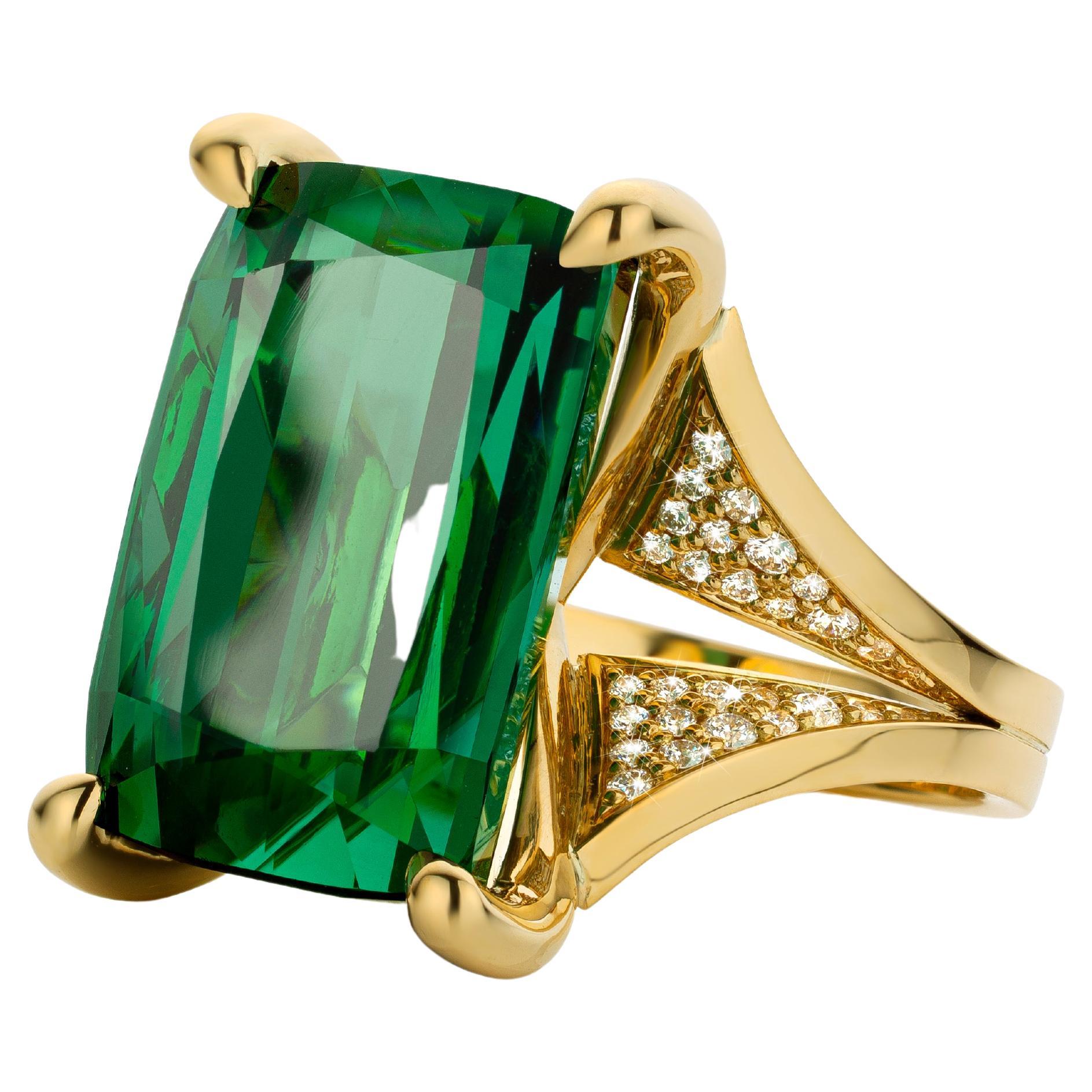 Cober “Stunning Green” with a 8.09 Carat Tourmaline and 56 Diamonds Fashion Ring For Sale