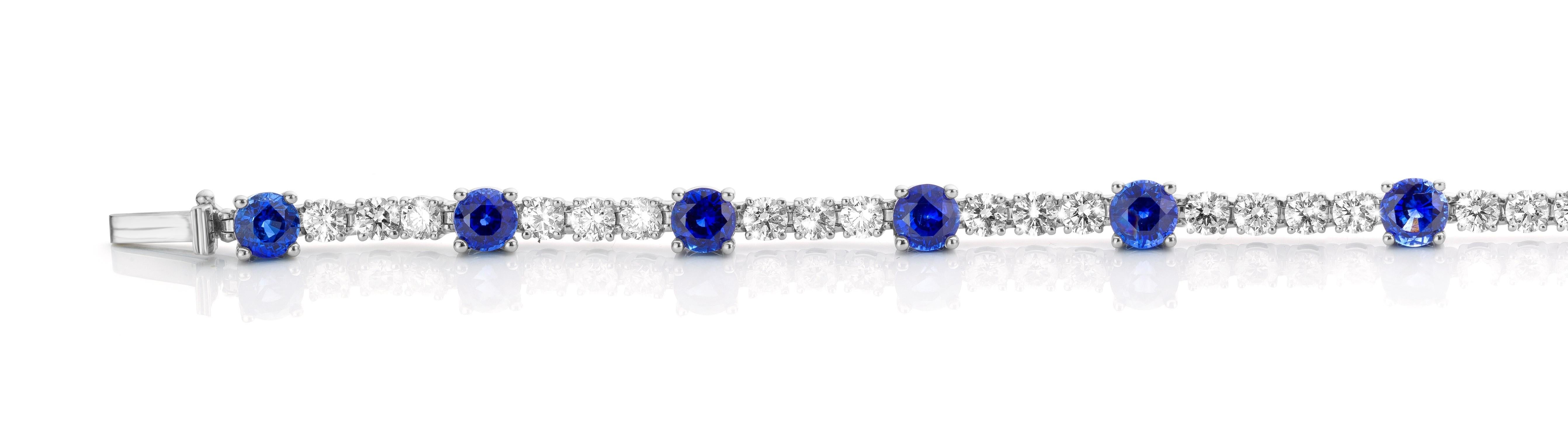 Brilliant Cut Cober “Royal” alliance set with 12 Sapphires and 36 Diamonds White Gold Bracelet For Sale