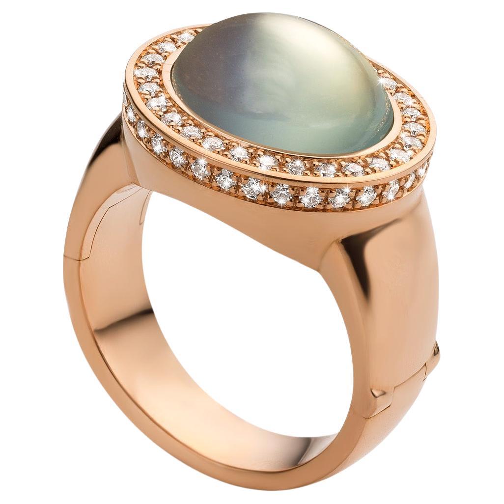 The Royal Diamond Bague en or rose avec pierre de lune et diamants taillés en brillant 