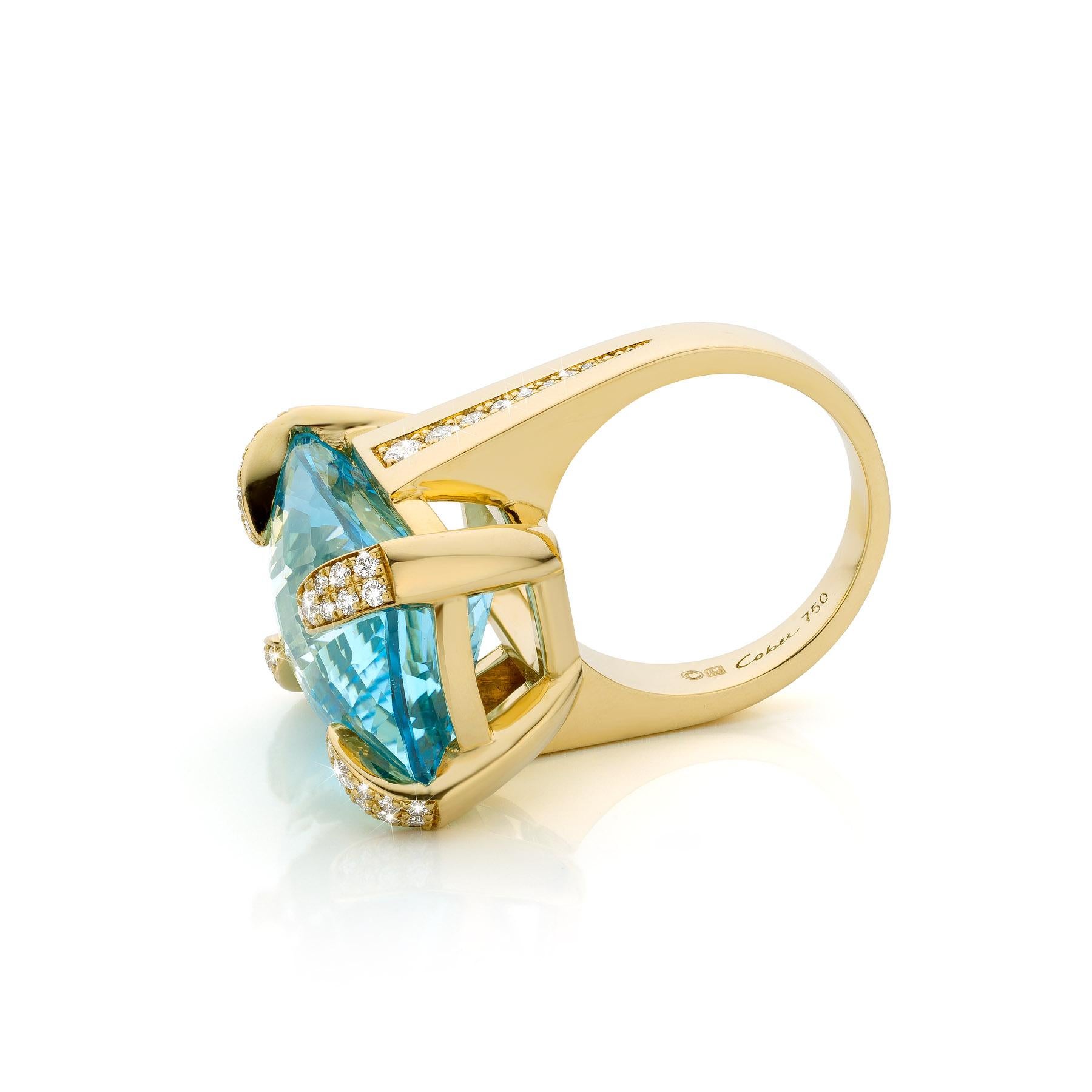 For Sale:  Cober “Skinny Dipping” with 15 Carat Swiss blue Topaz and Diamonds Fashion Ring  4