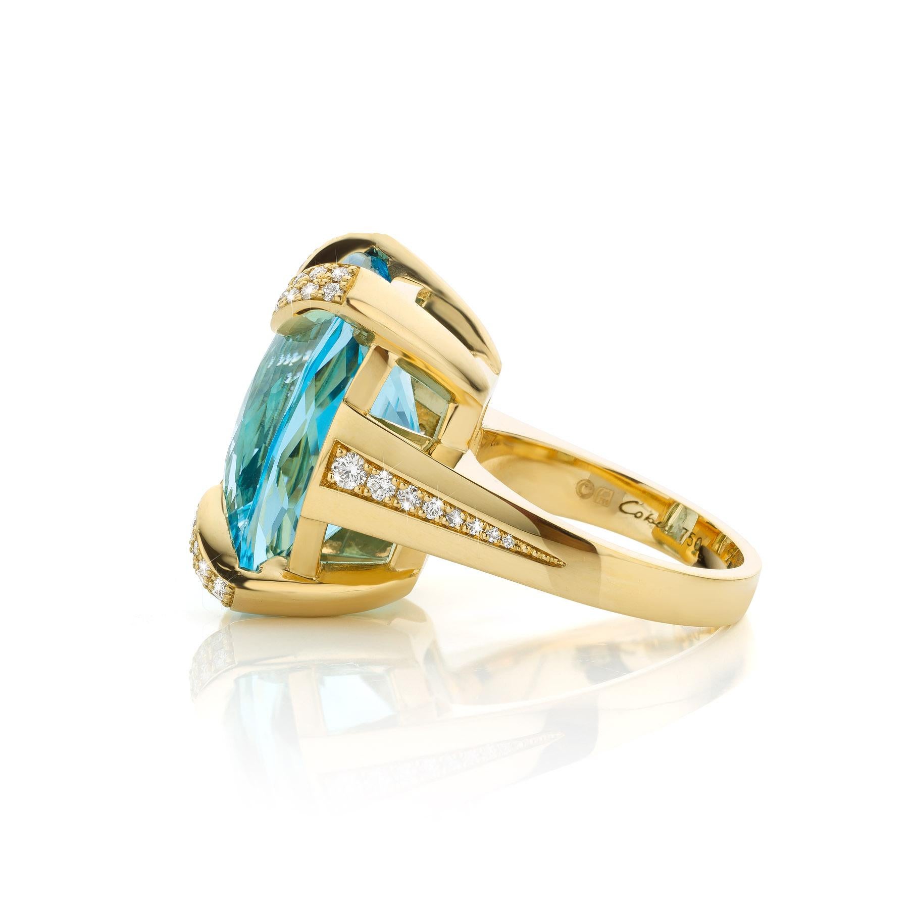 For Sale:  Cober “Skinny Dipping” with 15 Carat Swiss blue Topaz and Diamonds Fashion Ring  5