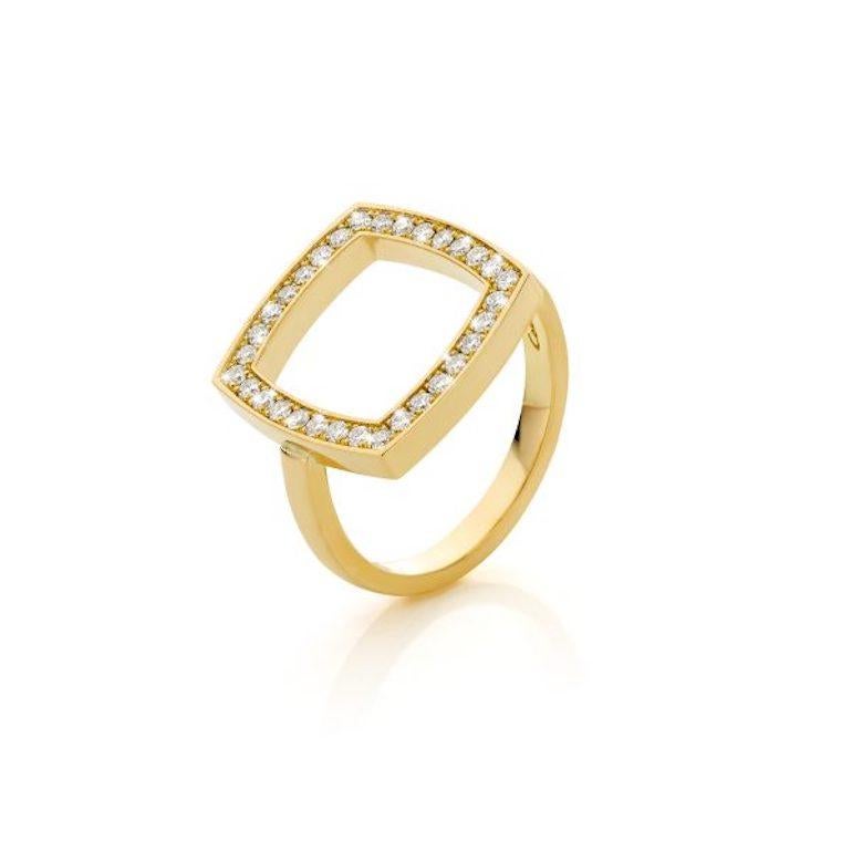En vente :  Cober Sparkling Square avec 32 diamants Pavé (E/LZ) Bague en or jaune 14 carats 5