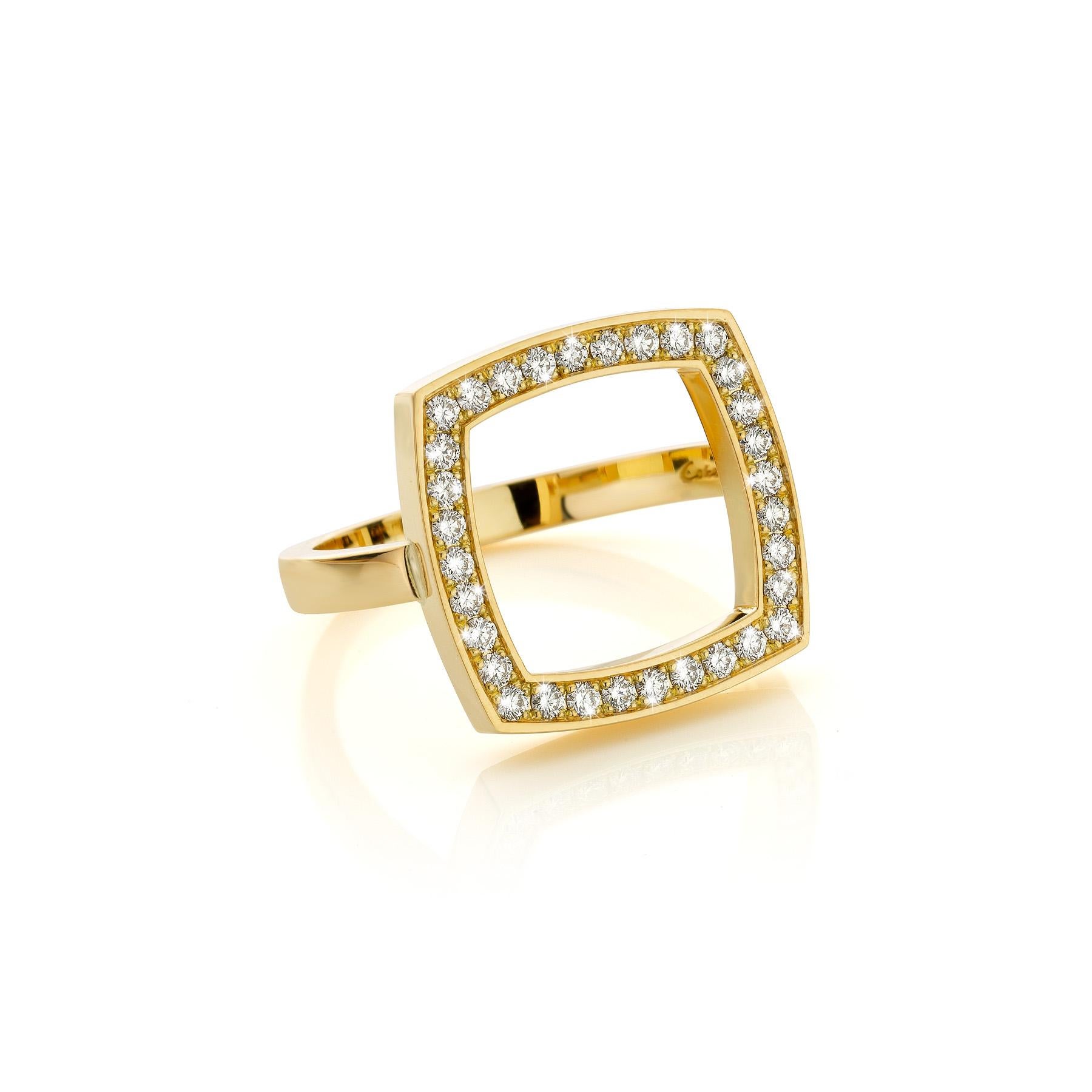 En vente :  Cober Sparkling Square avec 32 diamants Pavé (E/LZ) Bague en or jaune 14 carats 4