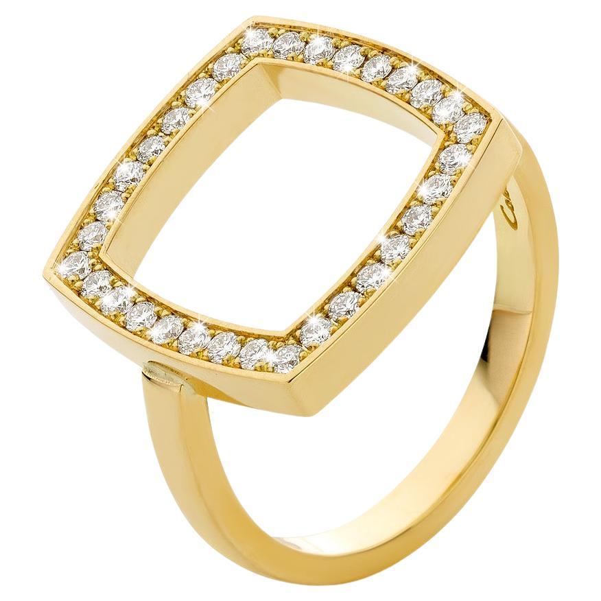 En vente :  Cober Sparkling Square avec 32 diamants Pavé (E/LZ) Bague en or jaune 14 carats