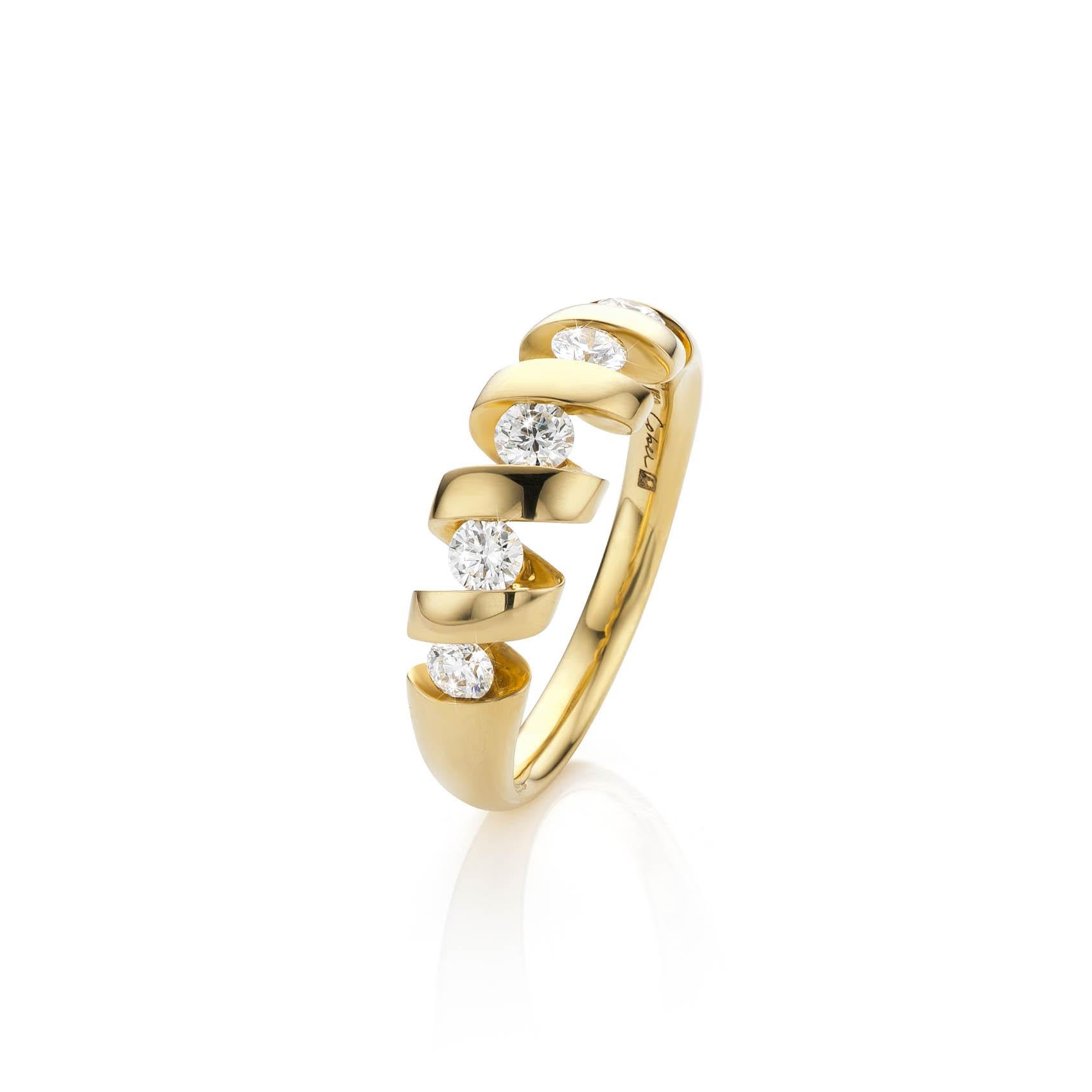 Contemporary Cober “Spiral” with 5 Brilliant-cut Diamonds from 0.51 Carat in total Ring For Sale