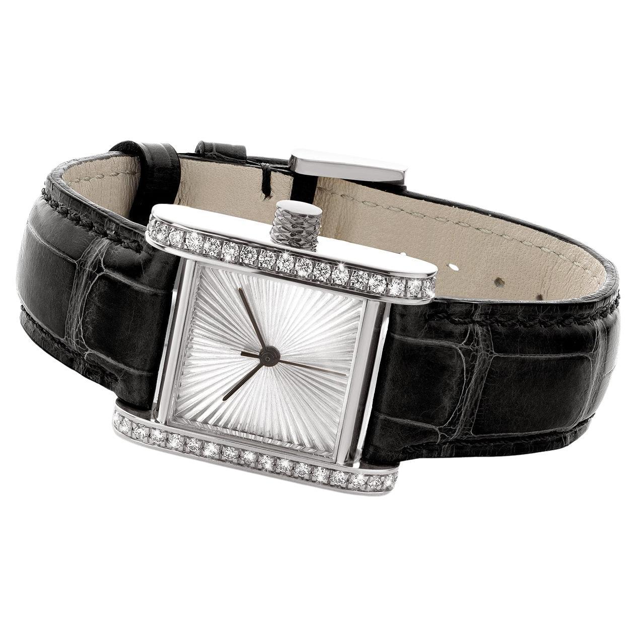 Cober "Square One" Ladies crocodile leather with 38 pavé Diamonds Wristwatch