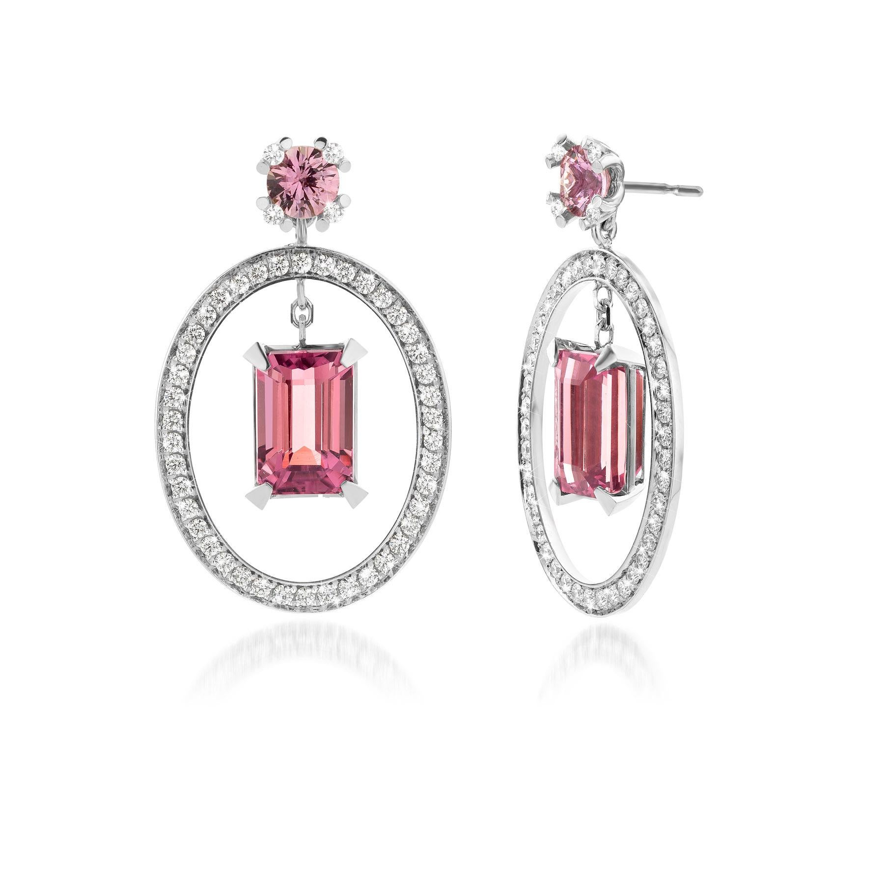 Contemporary Cober “Tourmalines” with 4.14 Carat Tourmalines, Diamonds and Sapphires Earrings For Sale