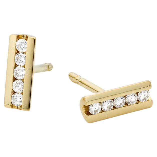 Cober “Tube” 14 Carat Yellow Gold set with 5 x 0.01 Carat Diamonds Stud Earrings For Sale