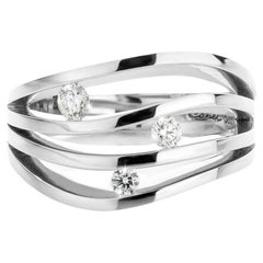 Cober "Wave" with 3 Diamonds of 0.11, 0.07 and 0.05 Carat White Gold Design Ring