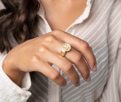 Cober with 26 Brilliant-Cut Diamonds Unique  14 Carat Yellow Gold Signet Ring