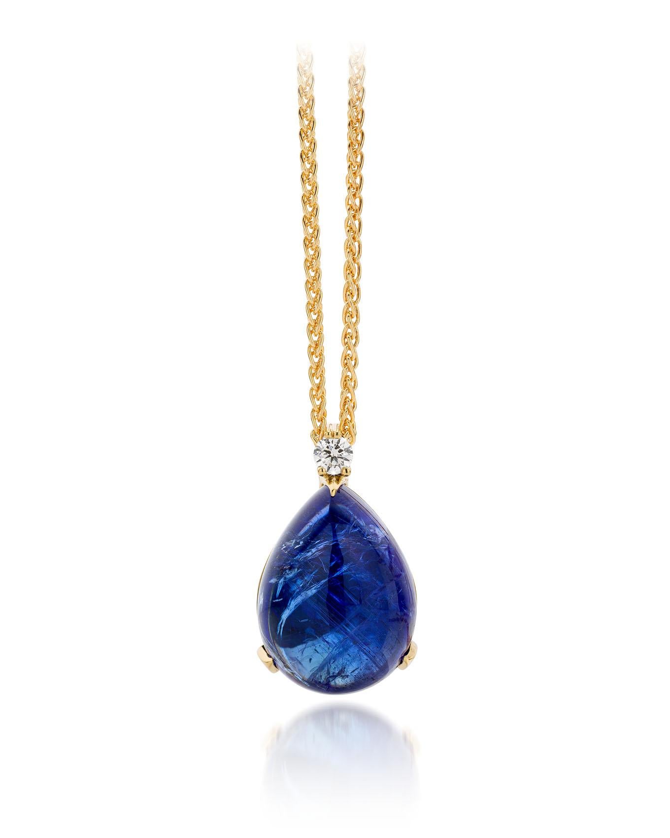 Mixed Cut Cober with 26.80 Carat Tanzanite in beautiful bold setting Yellow Gold Pendant  For Sale