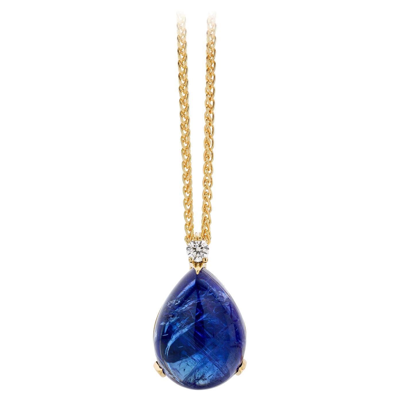 Cober with 26.80 Carat Tanzanite in beautiful bold setting Yellow Gold Pendant  For Sale