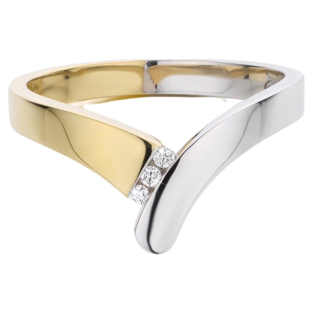 Cober with 3 0.01 Carat Brilliant-Cut Diamonds Fancy bi-color white-yellow Ring For Sale