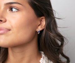 Cober with 6 Diamonds each and 0.15 Carat Pure Blue Sapphire White Gold Earrings