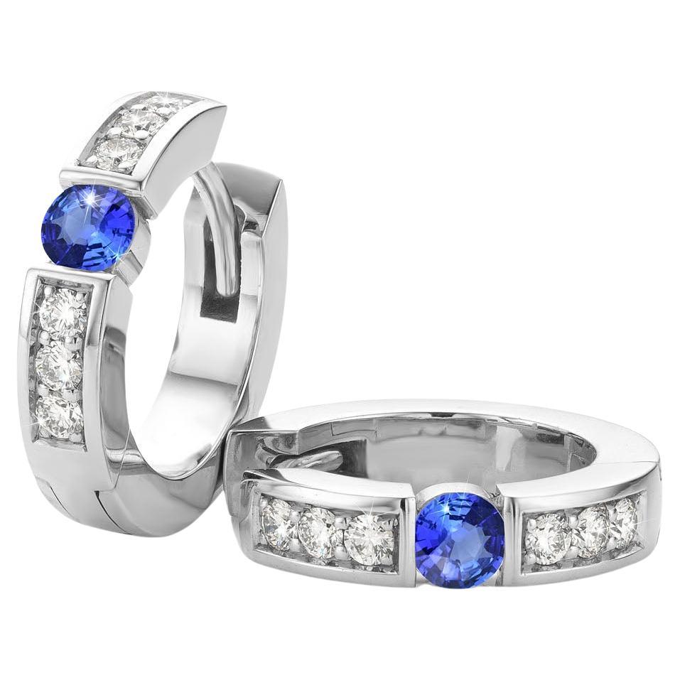 Cober with 6 Diamonds each and 0.15 Carat Pure Blue Sapphire White Gold Earrings For Sale