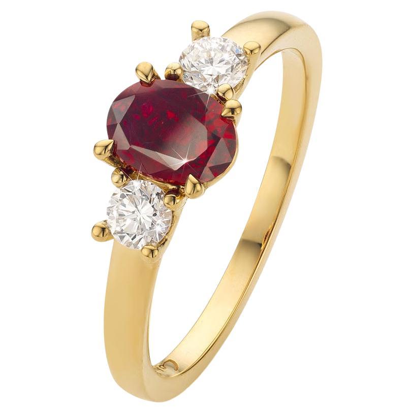 Cober with a Ruby of 1.12 Carat and two diamonds of 0.15 Carat Yellow Gold Ring For Sale