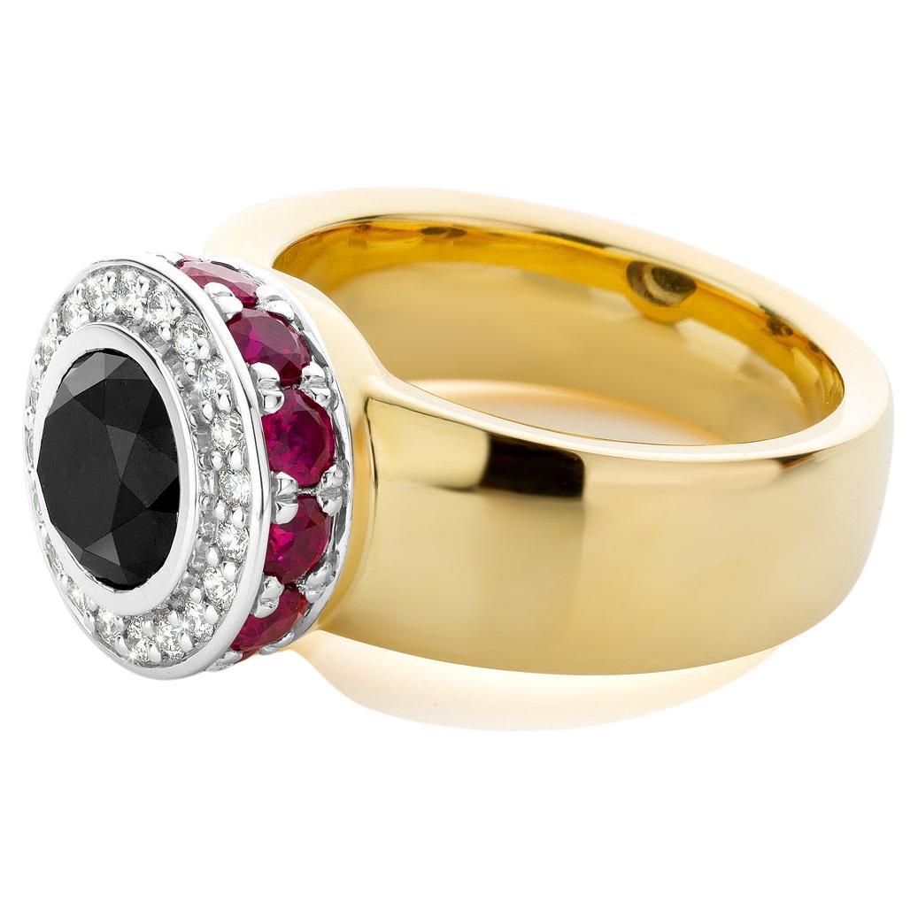 Cober with black Diamond of 1.98 Carat Diamonds and 1.77 Ct.Rubies Cocktail Ring For Sale