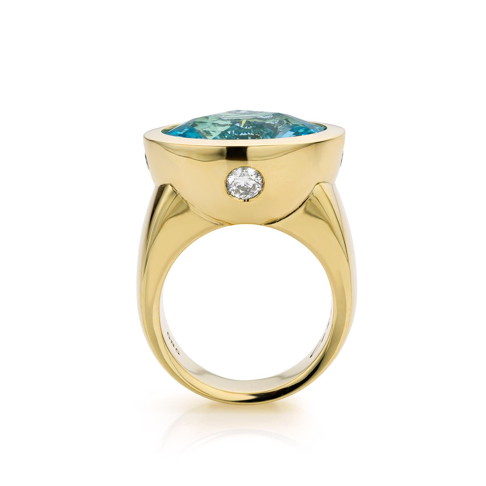 For Sale:  Cober with oval cut with Topaz and 2 x 0.09 Carat 2 x 0.18 Carat Diamonds Ring 2