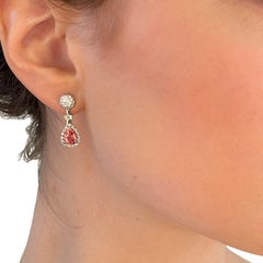 Cober with Padparadscha Sapphire surrounded by 15 Diamonds White Gold Earrings
