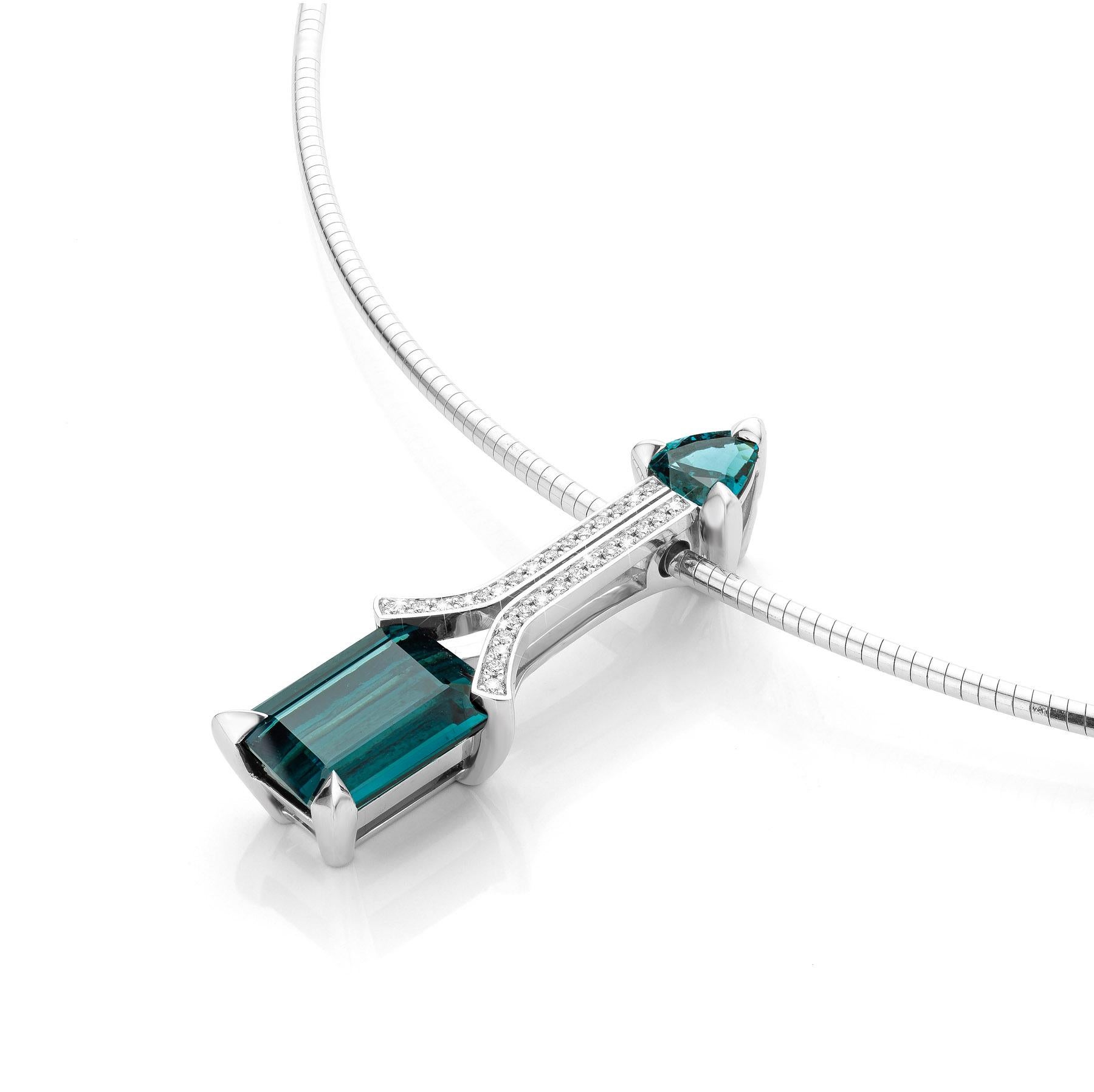 Brilliant Cut Cober with Tourmalines of 7.04 and 0.68 Carat and Diamonds 0.15 Carat  Pendant  For Sale